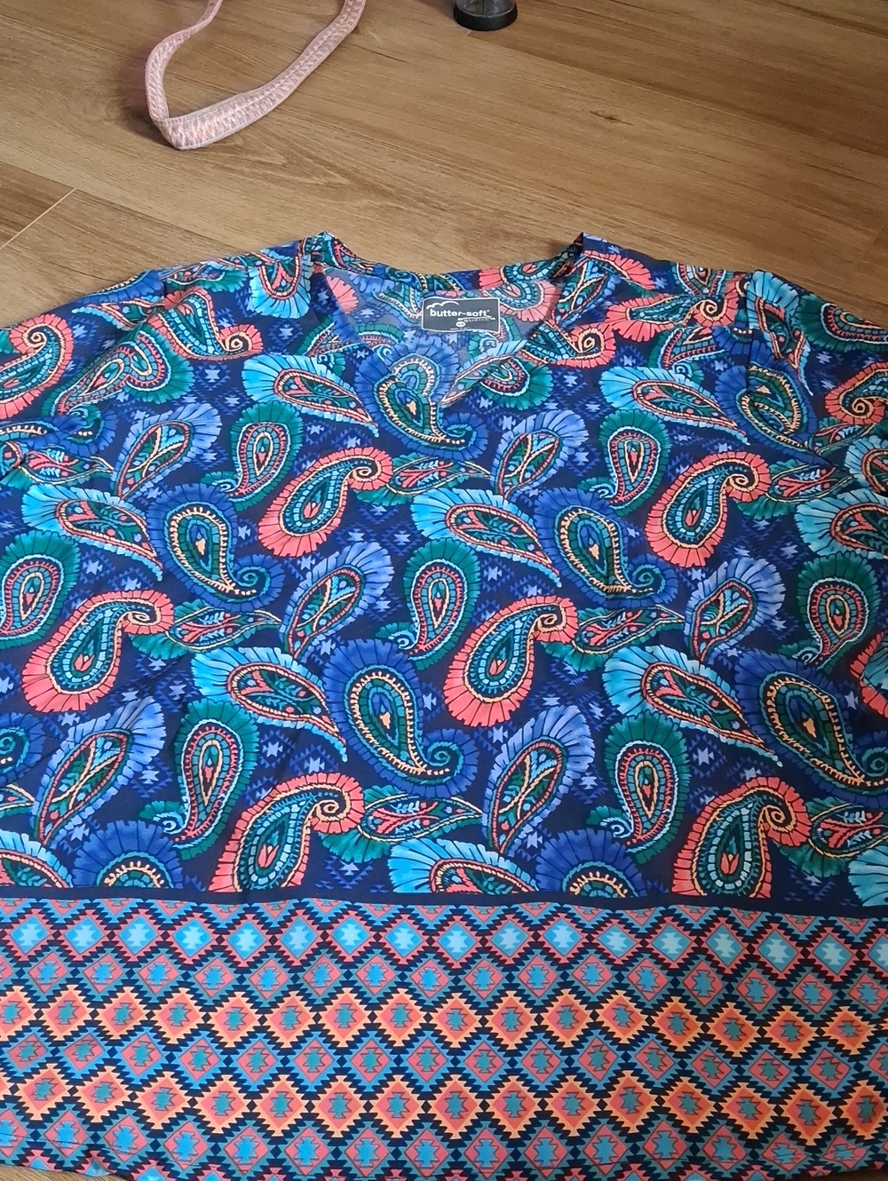 Butter-Soft Paisley Print Top in Blue & Pink